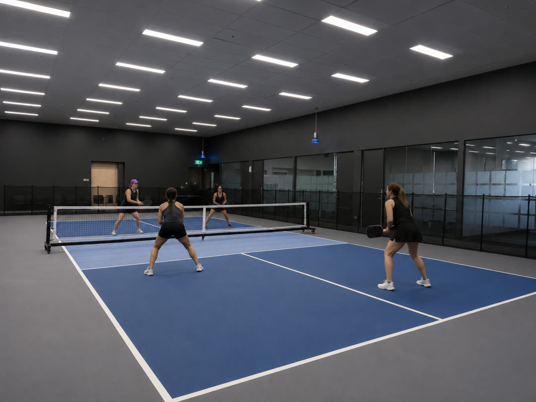 Players on an indoor pickleball court at Smash Sports